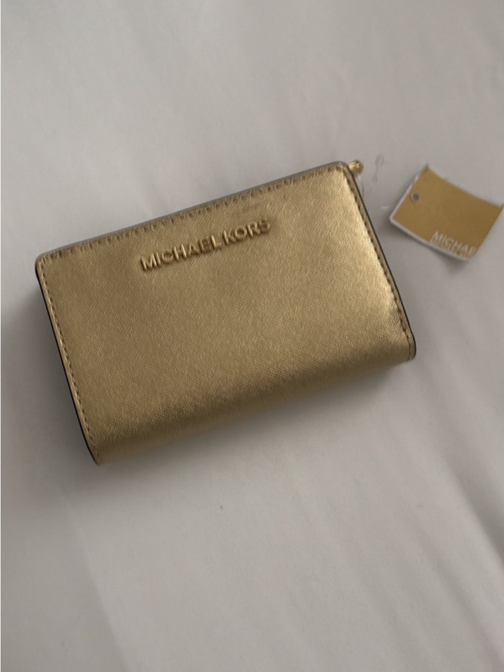 Michael Kors Metallic Gold Leather Card & Key Holder